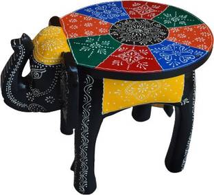 monika art Hand-Crafted Wooden Elephant Stool, Emboss Painted (Multicolored) Stool