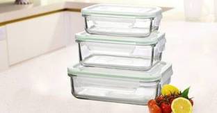 EVIQE STORE Glass Bowl with plastic cover and airtight cap - 1000 ml, 750 ml, 500 ml Glass Fridge Container (Pack of 3, Clear) 3 Containers Lunch Box