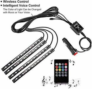 Trac R000246 4X 12 LED RGB Car Interior Decorative Light Floor Atmosphere Strip Light Car Under Dash Interior LED Lighting Kit with Sounds Activated Wireless IR Remote Control Car Fancy Lights