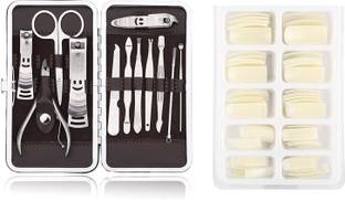 Miss Hot Manicure Pedicure Set Kit (SET OF 12) with Fake Nails,False Nails,Artificial Nails pack 100pcs