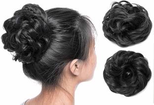 QKYPZO Set Of 2pcs Synthetic Bun Extension And Wigs Artificial Juda For Women And Girls, 35 Gram, Natural Black Hair Extension