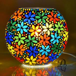 DESHILP OVERSEAS Glass Turkish Home Decor Table Lamp Purse Shape Mosaic Glass Table Lamp Handicraft lamp for Your Bedroom (19 cm, Multi) Table Lamp