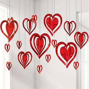 LaVichitra Heart Shape 3D Red Hanging Strip Decoration Kit Banner
