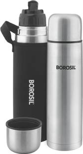 BOROSIL by Borosil Thermo Vacuum Insulated Bottle with Bag, 24 hrs Hot and Cold,Black 750 ml Steel Flask