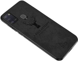 MOBILOVE Back Cover for Samsung Galaxy A21s | Deer Pattern Cloth Texture Leather Finish Soft Fabric Case
