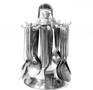 Ajuss Cutlery Set With Stand, Spoon Set Stainless Steel 24 Pcs, Silver Stainless Steel Cutlery Set