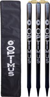 Optimus ® Cricket Wooden Stumps Wickets Full Size (Eucalyptus Wood)3 Pcs With Cover-Black