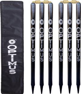 Optimus ® Cricket Wooden Stumps Wickets Full Size (Eucalyptus Wood)6 Pcs With Cover-Black