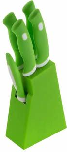 Ciaobella 5 Pc Plastic Knife Set Knife set Knife 5-Pieces Knife Stand (Plastic) + 4 Knife + 1 Peeler (Green)