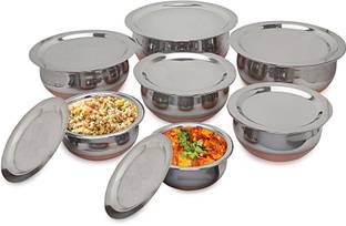 LIMETRO STEEL 7 Pcs Set of Stainless Steel Copper Bottom Prabhu Chetty / Cookware / Serveware / Handi / POT / Cook & Serve Handi Cookware Set