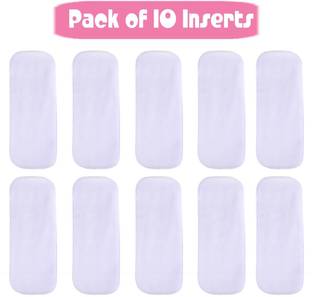 WAHHSON High Quality 5 Layer Cotton Microfiber Charcoal Insert Liner Reusable Washable Cotton Diaper Nappy Inserts for Baby Cloth Diapers (Pack of 10)
