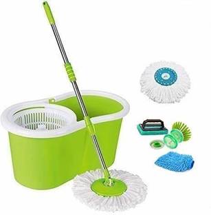VILOM Magic Dry Bucket Mop with 2 Refill Combo Set Tile Brush Cleaning Gloves Sink Bru Mop Set