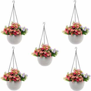 HNB 6" Woven Design Hanging Euro Basket Planters Indoor Outdoor Hanging Flower Plant Container Pot with Hanging Chain Plant Container Set