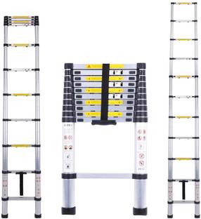 Lukia 11-Steps (10.5 ft) Aluminium Safety Lock Folding Telescopic Ladder (3.2 m Extended and 80 cm Closed, Silver Color) Aluminium Ladder