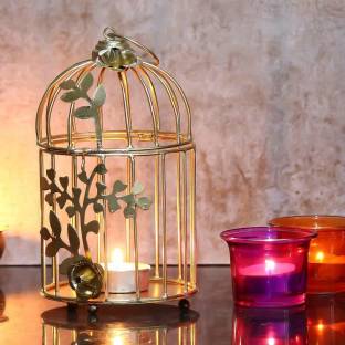 SS global Gold Color Metal Bird cage Tea Light Candle Holder with Flower Vine for Home and Garden Décor Diwali Decoration, Diwali Gift, tealight Holder Aluminium Tealight Holder (Gold, Pack of 1) Iron Tealight Holder