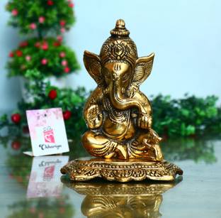 Chhariya Crafts Lord Ganesh With Rat For Good Luck Decorative Showpiece  -  17 cm