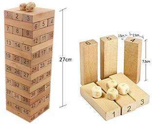 HALO NATION Number Zenga Stacking Blocks Toppling Tower 27cm Height - Number Stacking and Tumbling Tower Game Wooden Zenga 54 pcs Board Games