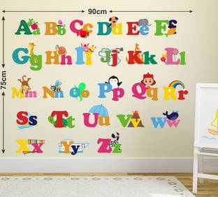 LANSTICK 96.52 cm ALPHABETS CAPS AND SMALL WITH ANIMALS ON IT STICKER Self Adhesive Sticker