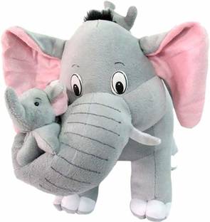 RAJESHTHANI Stuffed Spongy Huggable Soft Mother Elephant with Tow Babies -36 cm (Grey)  - 36 cm