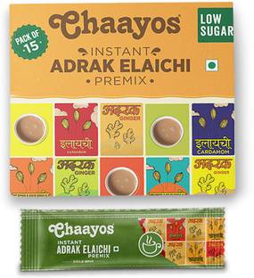 Chaayos Low Sugar Adrak Elaichi (Ginger, Cardamom) Flavour Instant Tea Premix (15 Sachets) Instant Tea Box
