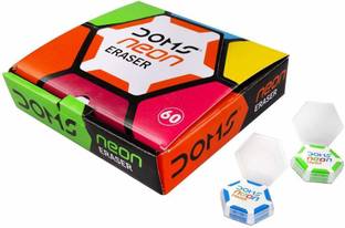 DOMS Neon Hex Dust Free Eraser 60 Pcs (pack of 2)