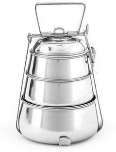 Liolis Vintage Pyramid Tiffin Box, Traditional Indian Lunch Box, Indian Tiffin, Food Storage Container (3 Tier) 3 Containers Lunch Box