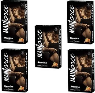 MANFORCE Premium Stamina Orange Flavoured Super Extra Dotted Lubricated Last More, Thrill More Pleasure Condoms Condom