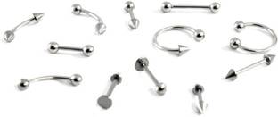 One Personal Care Pack of 12 Arrow, Barbell & Horse shoe Inspired Body Art Eyebrow Septum Belly Lip Nose Piercing Alloy Stud Earring