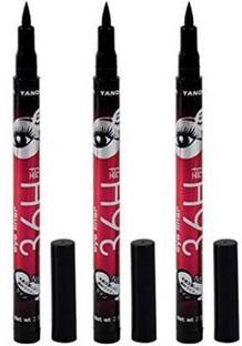 YANQINA Waterproof liquid eye liner 36 hours stay pack of 3 9 g (Deep black) 1 ml