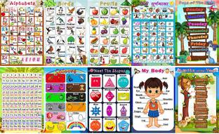 Xpresssion Decor ABC alphabet,number 1-100,month of year,days of week,my body,hindi varnmala,birds,coours,shapes and fruits Charts Educational poster Paper Print