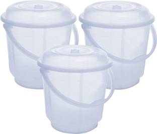 KUBER INDUSTRIES 3 Pieces Unbreakable Virgin Plastic Strong Transparent Bathroom Bucket With Lid 18 LTR (White)-KUBMART832 18 L Plastic Bucket
