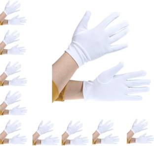 KAKU FANCY DRESSES White Reusable Hand Gloves for Safety | Washable Hand Gloves for Travelling, Public Place - Pack of 10 Pairs Wet and Dry Disposable Glove Set