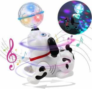 Toyporium Dancing Rotating Dog Toy with Music Sound 3D LED Light for Baby Children Kids (White)