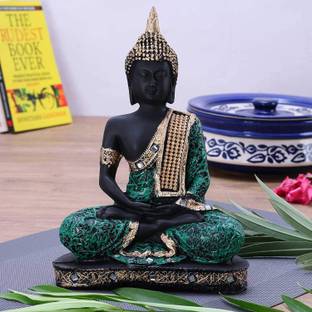 Jiyansh Creation Antique Buddha Statue for Home Decor, Gift Item, Decorative Showpiece (Green) Decorative Showpiece  -  23 cm