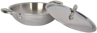 VINOD Platium Stainless Steel Kadai 28 Kadhai 28 cm diameter with Lid 3.7 L capacity