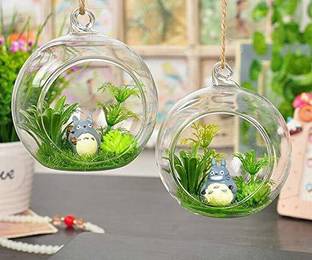 डेशिल्प ओवरसीस Hanging Glass Globe Plant Terrariums - Glass Orbs Air Plants Tea Light Candle Holders Succulents Moss Miniature Garden Planters Home Decor Indoor Garden (4 inch) Set of 2 काँच टीलाइट होल्डर
