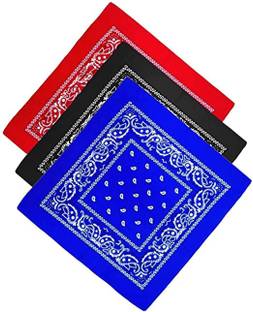 PAROPKAR 3Pcs Paisey Bandanas Cowboy Head Wrap Scarf for Women and Men 100% Cotton ["Black","Red","Royal Blue"] Handkerchief