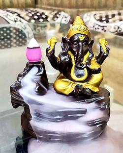The Craft Store Handcrafted Lord Ganesha Smoke Backflow Cone Incense Holder Decorative Showpiece with 10 Free Smoke Backflow Scented Cone Incenses Polyresin Incense Holder