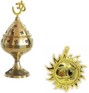 Utkarsh Combo Of Brass ( No.1 )Jali Jyoti Deep with Stand With Golden Color Sun Face Wall Hanging Idol For Puja Purpose Brass