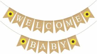 Balloons Welcome Baby Banner for Baby-Shower Decoration/Baby Arrival Party Celebration/Banner for Babyshower Party (Sunflower) Banner