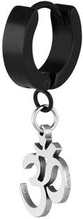 M Men Style Religious Jewelry Om Charm Drop Huggie Hoop Hinged Piercing Surgical Earring Metal Hoop Earring
