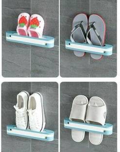 FosCadit 3 in 1 Folding Holder Shoes Hanger Wall Mounted Shoe and Bathroom Towel Organizer Rack Plastic Collapsible Shoe Stand