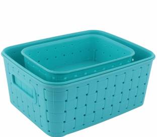 हॅप क्रेएशन Baskets for Storage Set of 3 Pieces,Sky Blue Storage Basket (Pack of 3) प्लास्टिक फल और सब्जी की टोकरी