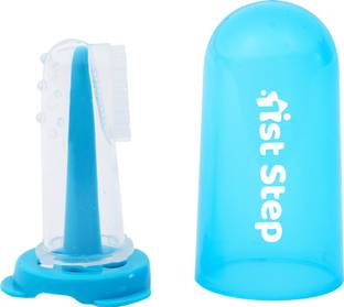 1st Step BPA Free Silicone Finger Brush With Drying Rack-Blue Extra Soft Toothbrush
