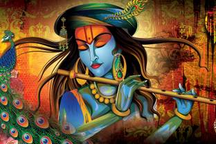 Lord Krishna Wall Poster | HD Poster for room decor (12x18-Inch, 300GSM Thick Paper, Gloss Laminated) Paper Print