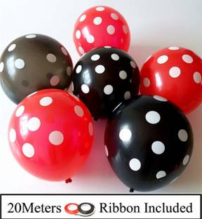 Party Hub Printed 12 Inch (Pack of 50) Red and Black Polka Dot Balloons for Birthday Decoration, Decoration for mickey mouse theme party , Baby Shower, 1st Birthday, Anniversary Party, Bachelors Party, Office Party ,Diwali Balloon