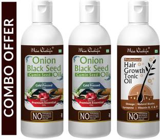Mia Khalifa Onion Black Seed Hair Oil Preventing Hair Loss & Promoting Hair Growth Oil 150 ML + Onion Black Seed Hair Oil Preventing Hair Loss & Promoting Hair Growth Oil 100 ML + 100 % Pure and Natural Hair Growth Tonic For Hair Regrowth, Anti Hair Fall 100 ML (Set of 3 Bottle) (350 ML) Hair Oil