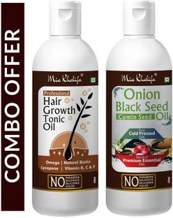 Mia Khalifa 100 % Pure and Natural Hair Growth Tonic For Hair Regrowth, Anti Hair Fall 100 ML + Onion Black Seed Hair Oil Preventing Hair Loss & Promoting Hair Growth Oil 150 ML(Set of 2 Bottle) (250 ML) Hair Oil