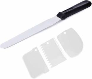noble foods 3 scrappers for Cake Decoration and Designing and 1 Spatula for Icing Smoothing Kitchen Tool Set Kitchen Tool Set
