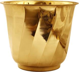 IndianArtVilla Pure Brass Lining Design Planter, Home décor, Planting Plant Container Set